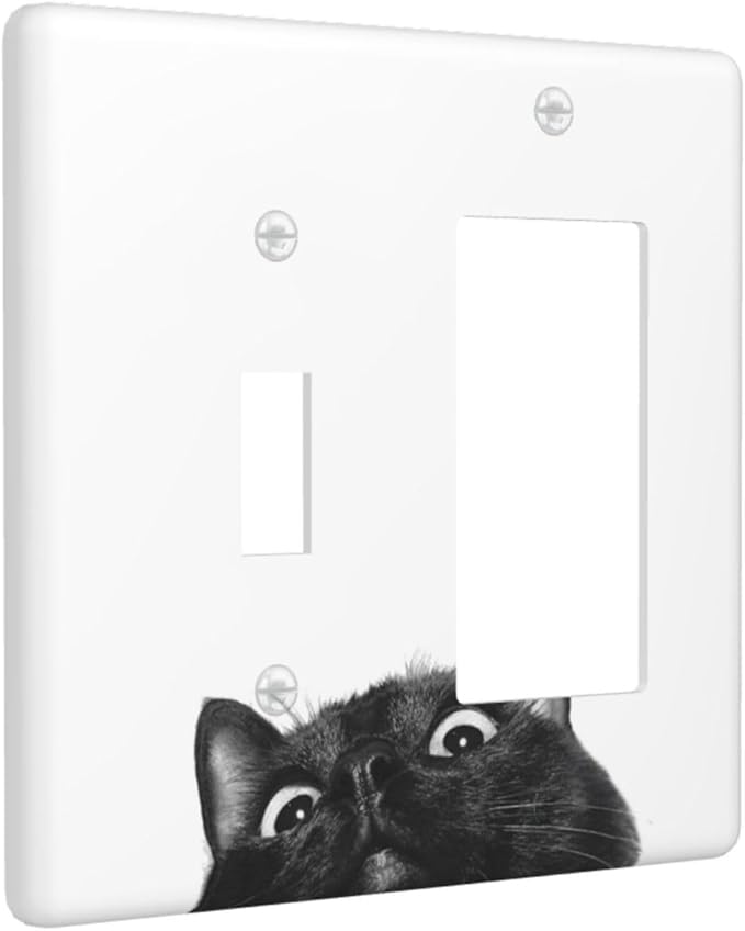 Peeping Black Cat Cute Animals Outlet Covers 1 Toggle 1 Rocker Combination Decorative Wall Plate Electrical Switch Plates Light Switch Cover Plate for Kids Room Home Decor
