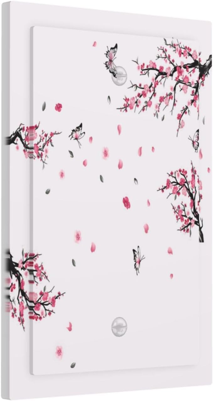 Pink Watercolor Cherry Blossom Flowe Tree Branch Floral Light Switch Cover Plate 1 Gang No Device Blank Electrical Wall Plates Faceplate Decorative Switch Plate Covers for Bedroom Living Room Decor
