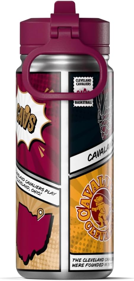 Hydrapeak x NBA Cleveland Cavaliers 20 oz Stainless Steel Water Bottle, Officially Licensed Double Wall Insulated Sports Bottle with Straw Lid, Reusable Leakproof Gift for Kids & Adults