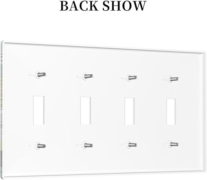 Retro Tropical Leaves 4 Gang Wall Plate Quad Toggle Light Switch Cover Decorative Outlet Covers Electrical Light Switches Faceplate for Bedroom Bathroom Kitchen Decor