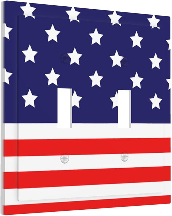 American Flag Double Toggle Switch Cover - 2-Gang Standard US Size Patriotic Stars & Stripes Light Switch Covers, 4th of July USA Pride for Holiday Decor