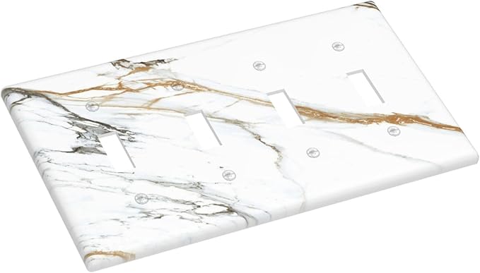 White Gold Marble Modern Abstract Luxury Print Light Switch Covers Quad Toggle Electrical Faceplate 4 Gang Wall Plate Decorative Switch Plates Cover for Bathroom Kitchen Decor