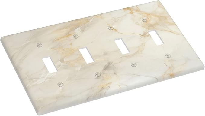 Light Switch Cover Plate Beige Gold Marble Abstraction Morden Art 4 Gang Quad Toggle Decorative Switch Plates Wall Panels Electrical Wall Plates Faceplate for Kitchen Bathroom Decor