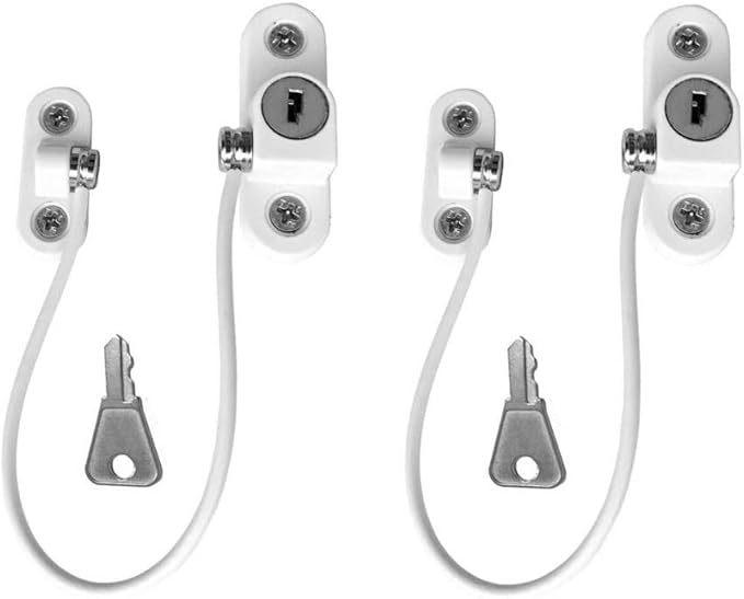 Child Safety Locks Window Door Cable Ventilator Kid Lock Baby Security Locking Keyed Opening Restrictor For Baby Protection Prevent Children Falling Window Lock (2PC White)