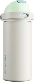 POWCAN 18 oz Steel Insulated Water Bottle: 2-in-1 Push-Button Spout & Flip Straw Lid, Leakproof, Cold 24 Hrs, Fits Car Cup Holder, Reusable Metal Sports Bottle for Travel, Gym, School (Icy Drift)
