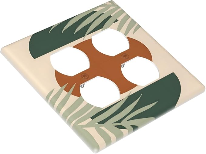 Outlet Covers Vintage Boho Sun Leaf 2 Gang Decorative Light Switch Cover Double Duplex Wall Plates Switch Plates Electrical Socket Covers for Bathroom Bedroom Decor