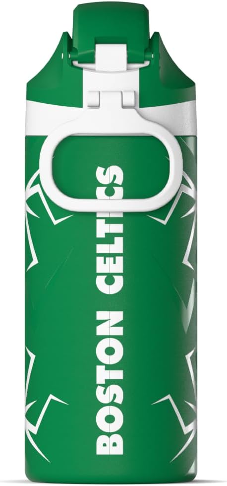 Hydrapeak x NBA Officially Licensed Boston Celtics Oasis 20 oz Insulated Kids Water Bottle, Stainless Steel Water Bottle Kids with Chug Lid, Push Button