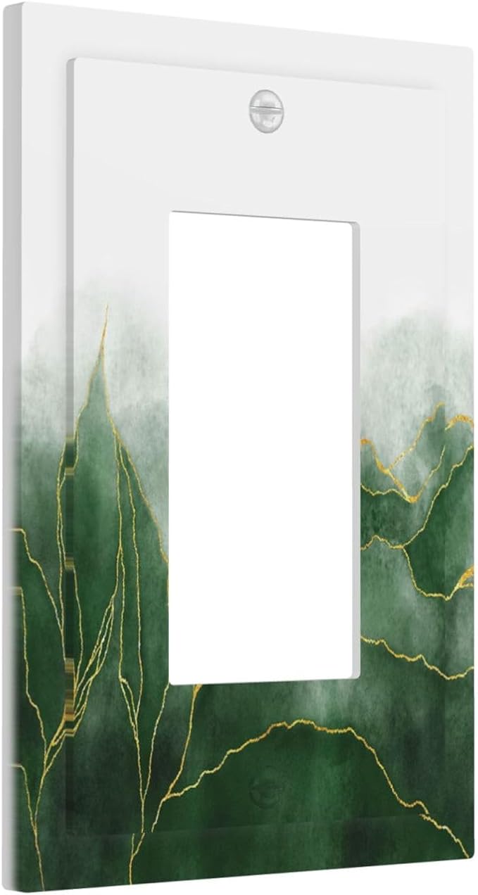 Light Switch Cover Plate Green Gold Leaf Marble Modern Abstract 1 Gang Outlet Covers Single Rocker Decorative Switch plates Electrical Wall Plates GFCI Receptacle for Kitchen Bathroom Decor
