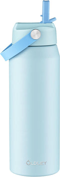 Oldley 24oz Insulated Water Bottle with Straw, Stainless Steel Water Bottle for Sports, Travel, School, BPA-Free Sports Bottles for Adult Kids, Leak-Proof, Light Blue
