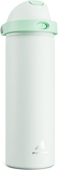 POWCAN 24 oz Vacuum Water Bottle for Office: Spill Proof Lid with Straw, Lightweight, Double Walled, BPA-Free, Insulated Stainless Steel Flask for College, Travel, Sport, Daily Use, Gift (Mint Green)