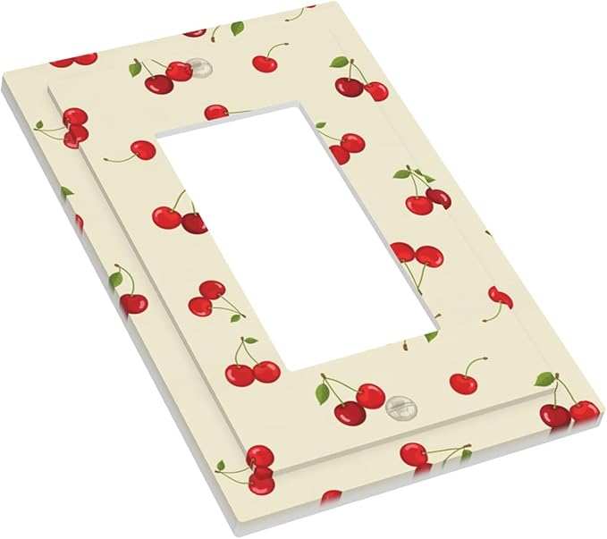 Sweet Cherry Blossom Single Rocker Switch Cover - 1-Gang Standard US Size Playful Cherry Duo Light Switch Covers, Retro Cherry Print for Girls Room Decor
