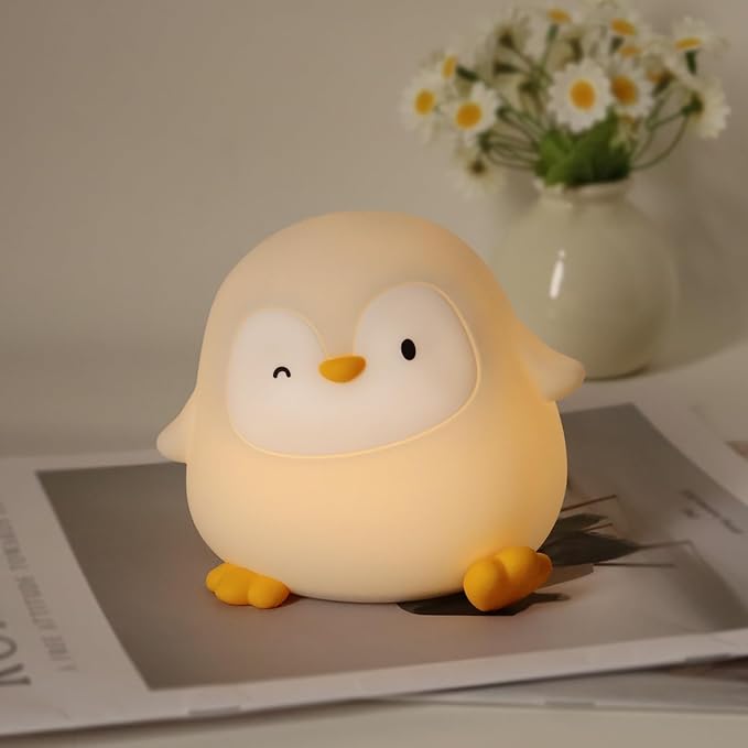 Rytinazzz Penguin Silicone Night Light, Tap Control Dimmable Soft Nightlight with 30-Min Timer, 50H/12H Long Battery Life, Portable Bedroom Lamp for Baby Kids Toddler Girls, Gift for Mothers Day