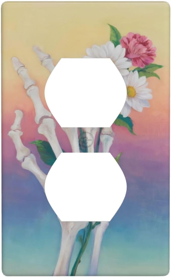 Skeleton Flower Single Duplex Receptacle Outlet Cover Wall Plate Decorative 1 Gang Light Switch Covers Electrical Switchplate Home Decorate Faceplat for Bathroom Bedroom Kitchen Room 4.5 x 2.76 Inch