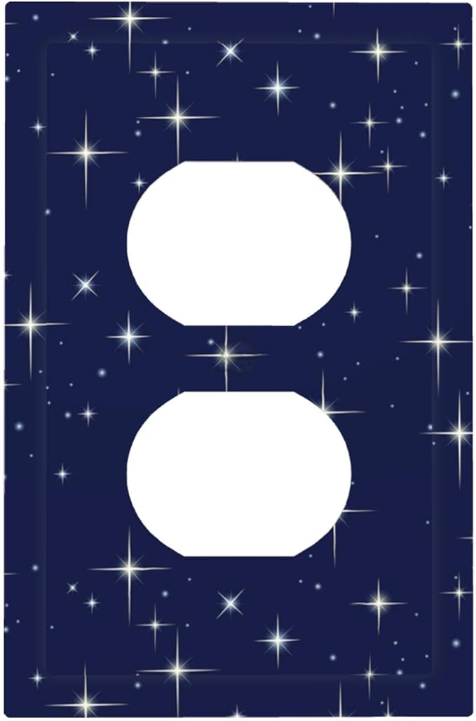 Starry Night Duplex Wall Plate - 1-Gang Standard US Size Celestial Sparkle Outlet Covers, Midnight Galaxy Cosmic Glow for Bedroom & Nursery