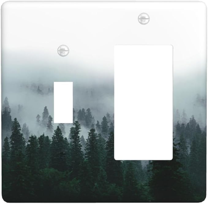 Forest Pine Forest Foggy Mountain Natural Scenery Outlet Covers 1 Toggle 1 Rocker Combination Decorative Wall Plate Electrical Switch Plates Light Switch Cover Plate for Bed Room Living Room Decor