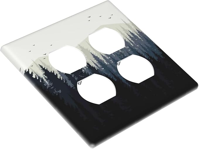 Outlet Covers Forest Pine Tree Mountains Black Bird 2 Gang Double Duplex Decorative Light Switch Covers Electrical Wallplates Socket Faceplate For Bed Room Farmhouse Decor