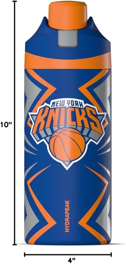 Hydrapeak x NBA Officially Licensed New York Knicks Oasis 20 oz Insulated Kids Water Bottle, Stainless Steel Water Bottle Kids with Chug Lid, Push Button