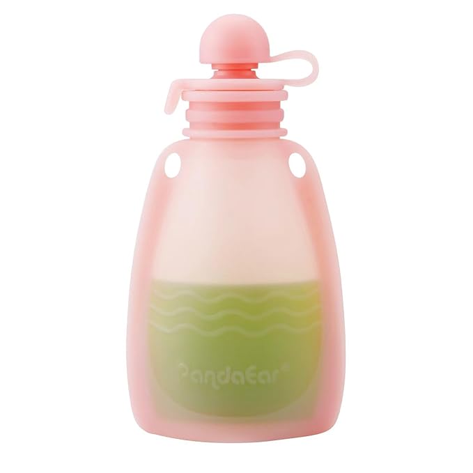 PandaEar Reusable Silicone Baby Food Pouches, 7 Pack Squeeze Pouches for Toddler Kids, BPA-Free Silicone Refillable Baby Food Storage, 5 oz /150 ml