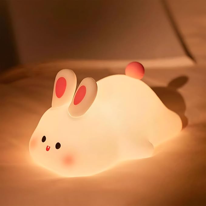 Rytinazzz Big Face Rabbit Night Light, 3-Level Pat Control & Cute Squishy Lamp for Kids Room, USB Rechargeable with Timer, Mothers Day Gifts