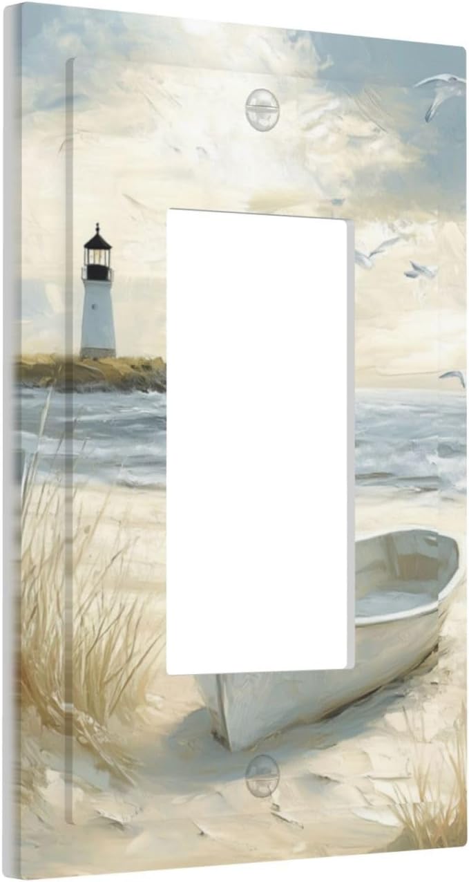 Sea Beach Single Light Switch Cover Plate Old Ship Reed Lighthouse Seascape 1 Gang Rocker Outlet Covers Switchplate Decorative Electrical GFCI Wallplate for Bedroom Kitchen Living Room Decor