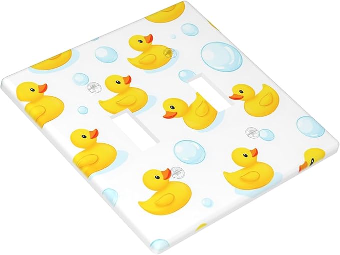 Yellow Rubber Duck 2-Gang Double Toggle Switch Plate, Cute Duck Bubble Wall Plate for Kids Bathroom, Nursery & Boys Girls Room