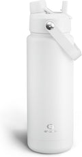 ENCOOL Insulated Water Bottle with Straw Stainless Steel Water Bottle, Leak-Proof, BPA-Free, Double Wall Vacuum Keeps Cold for 24 Hours for Sports, Travel, School (32 oz, Polar White)