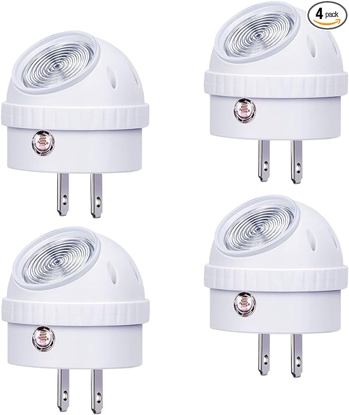 Emotionlite Plug-in Night Lights, Neutral White LED Nightlight, 360° Rotation, Dusk to Dawn Sensor, Kids, Adult, Bedroom, Hallway, Bathroom,Kitchen, Stairways, Corridor, 4 Pack