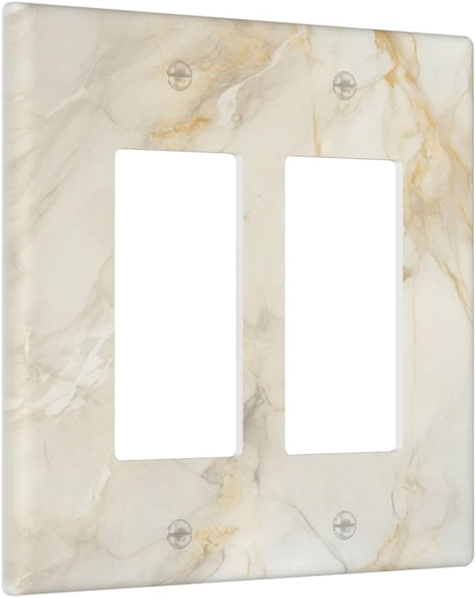 Decorative Outlet Covers Beige Gold Marble Abstraction Morden Art 2 Gang Double Rocker Light Switch Cover Decorative Switch plates Electrical Wallplates GFCI Receptacle for Kitchen Bathroom
