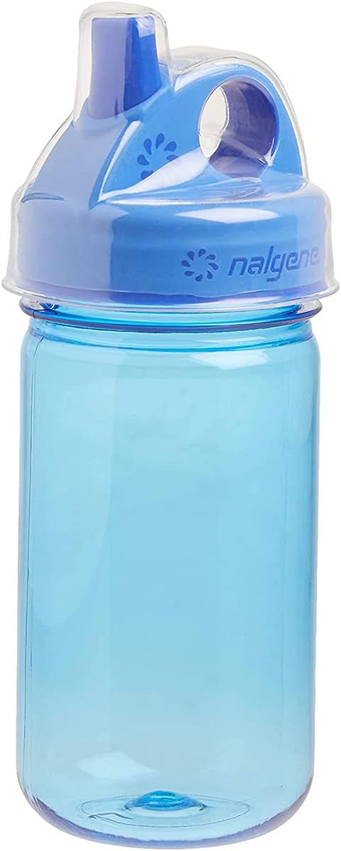 Nalgene Kids Sustain Grip-N-Gulp Water Bottles Made with Material Derived from 50% Plastic Waste, Leak Proof Sippy Cup, Durable, BPA and BPS Free, Dishwasher Safe, Reusable, 12 Ounces, Orange Volcano