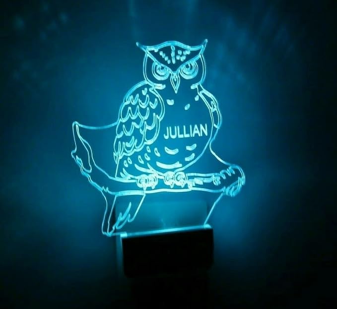 MIRROR MANIA Night Light Multi Color Personalized LED Plug-in, Ultra-Slim Touch Night Light Smart Dusk to Dawn Sensor, Kids Children's Bedroom Kitchen Bathroom Hallway Play Room Variations (Owl)