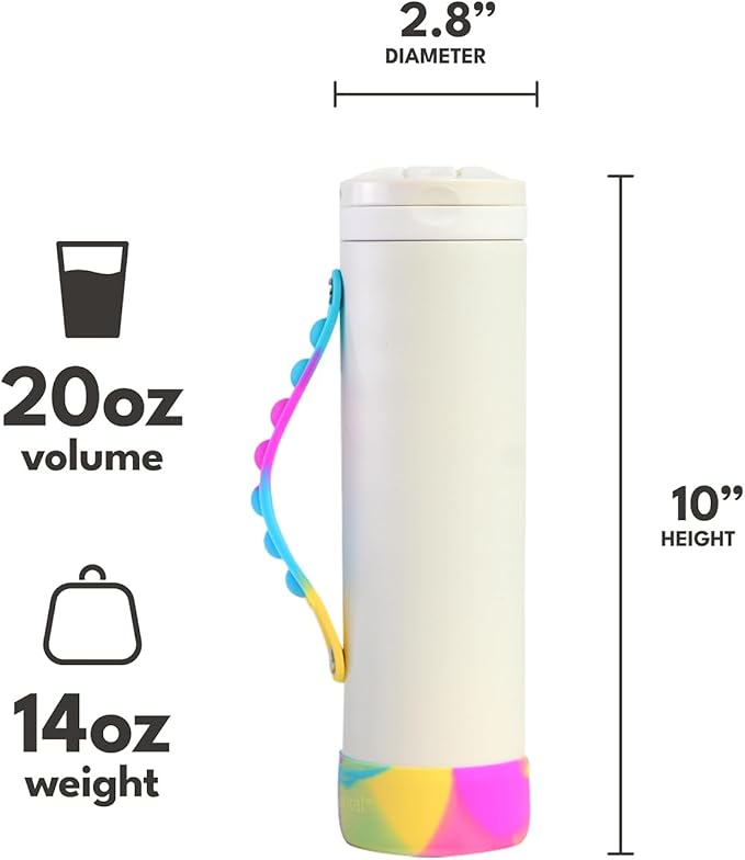 Elemental Iconic Kids Water Bottle for School - 100% Leak-Proof Insulated Water Bottles with Straw Lid & Pop-It Handle for Boys & Girls - Triple-Wall Insulated & BPA-Free, 20oz – White Tie Dye