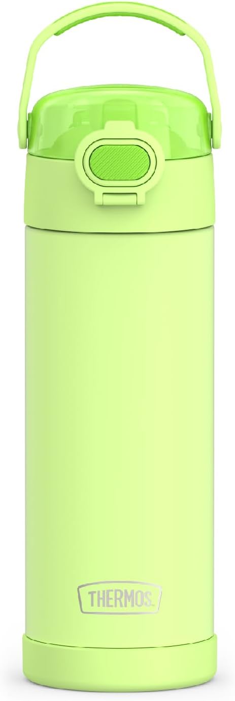THERMOS FUNTAINER 16 Ounce Stainless Steel Vacuum Insulated Bottle with Wide Spout Lid, Neon Lime