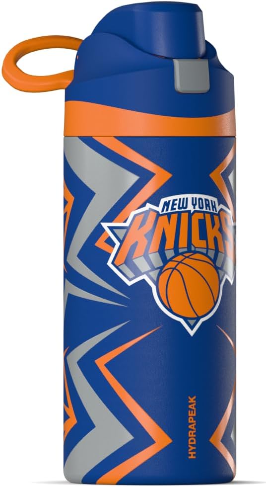 Hydrapeak x NBA Officially Licensed New York Knicks Oasis 20 oz Insulated Kids Water Bottle, Stainless Steel Water Bottle Kids with Chug Lid, Push Button