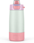 Ello Kids Colby 12oz Stainless Steel Insulated Water Bottle with Straw and Built-In Silicone Coaster Carrying Handle and Leak-Proof Locking Lid for School Backpack, Lunchbox, and Outdoor Sports