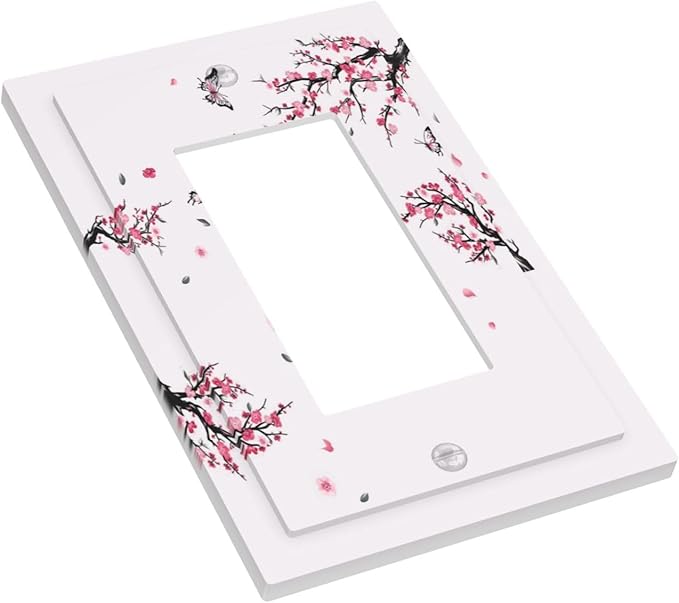 Pink Watercolor Cherry Blossom Flowe Tree Branch Floral Decorative Outlet Covers 1 Gang Single Rocker Light Switch Cover Plate Wall Plates GFCI Faceplate for Bedroom Living Room Decor
