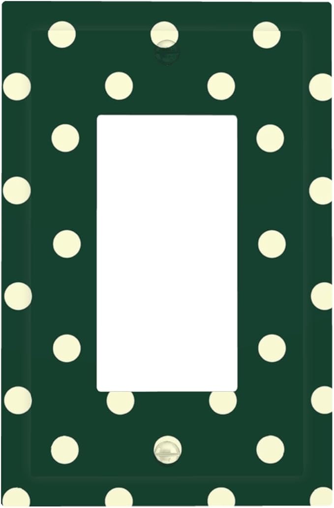 Hunter Green Polka Dot Single Rocker Switch Cover - 1-Gang Standard US Size Retro Preppy Light Switch Covers, Vintage Emerald Dot for All Room Home Decor