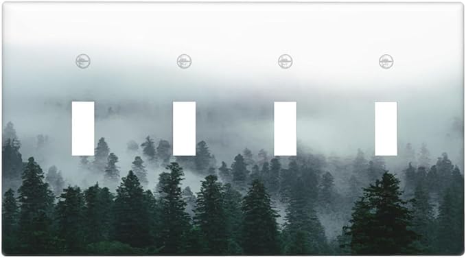 Forest Pine Forest Foggy Mountain Natural Scenery Light Switch Covers Quad Toggle Electrical Faceplate 4 Gang Wall Plate Decorative Switch Plates for Bed Room Living Room Decor