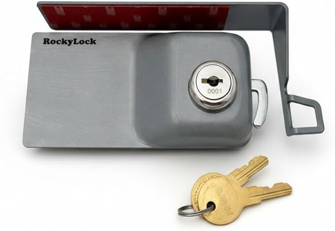 Child Proof Fridge Lock with Key | 100% Metal Refrigerator Lock for Toddlers & Kids | 400 lbf 3M Adhesive No-Drill | Baby Safety Freezer Cabinet Lock (1 Pack, Gray)