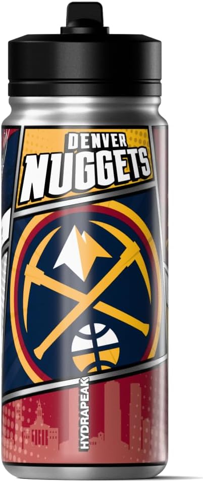 Hydrapeak x NBA Denver Nuggets 20 oz Stainless Steel Water Bottle, Officially Licensed Double Wall Insulated Sports Bottle with Straw Lid, Reusable Leakproof Gift for Kids & Adults