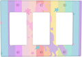 Cute Purple Pink Rainbow Unicorn 3 Gang Rocker Outlet Covers Triple Rocker Light Switch Cover Switchplates Wall Plate Decorative Electrical Faceplate for Nursery Girls Boys Room Kids Room Decor