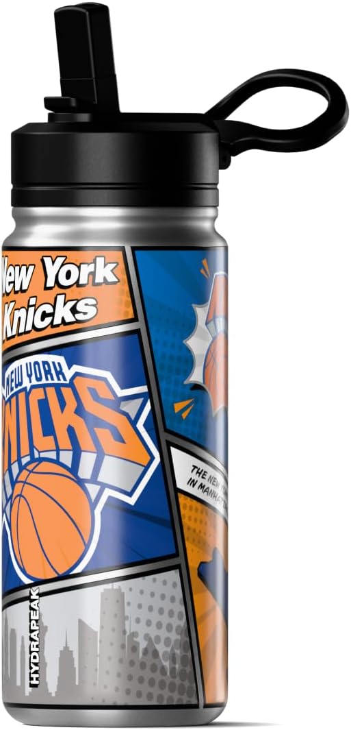 Hydrapeak x NBA New York Knicks 20 oz Stainless Steel Water Bottle, Officially Licensed Double Wall Insulated Sports Bottle with Straw Lid, Reusable Leakproof Gift for Kids & Adults