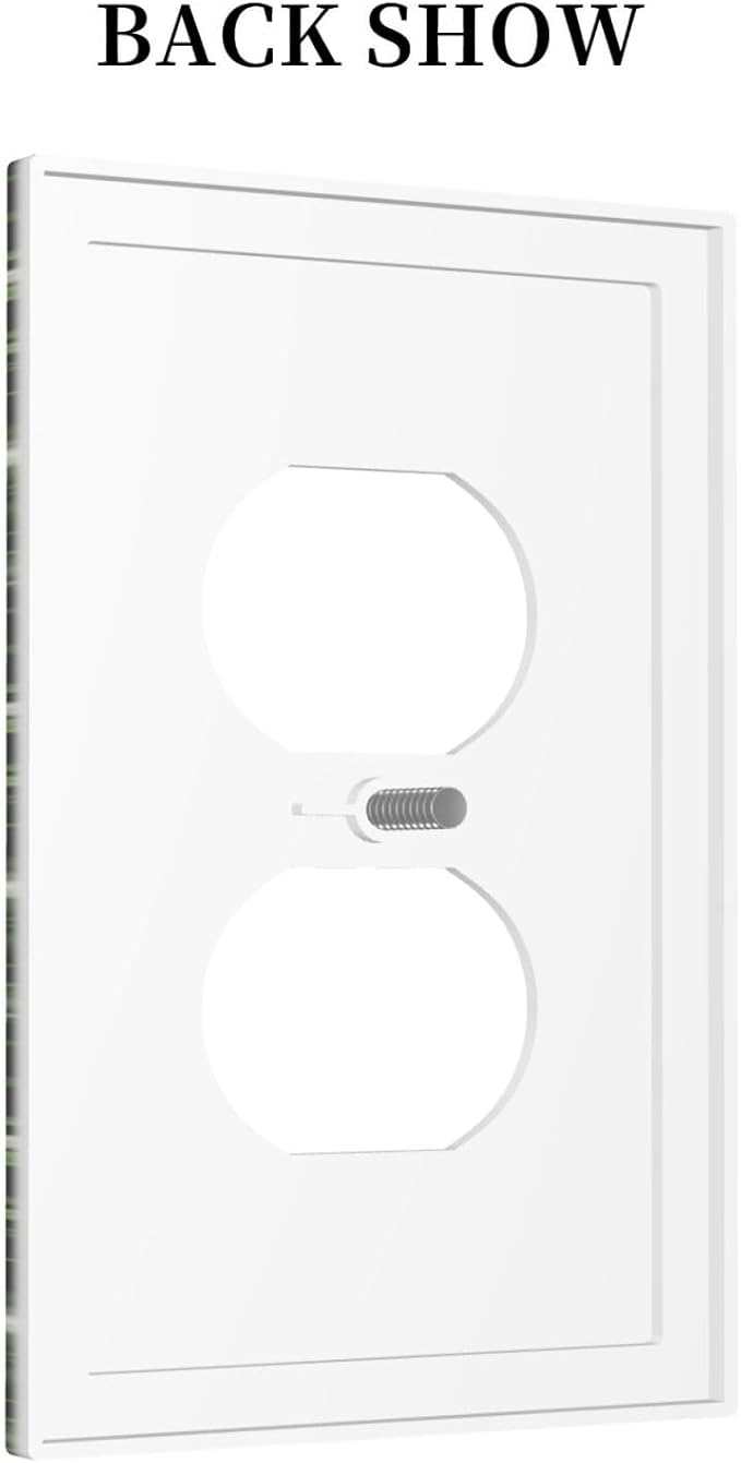 Boho Floral Green Leaves White Flowers Outlet Covers 1 Gang Duplex Light Switch Cover Decorative Switch Plates Electrical Receptacle Faceplate Wall Plate for Farmhouse Bed Room Decor