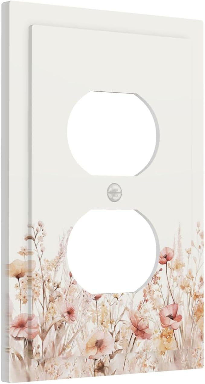 Outlet Covers Boho Floral Watercolor Flower Pattern 1 Gang Duplex Light Switch Cover Plate Decorative Switch Plate Covers Electrical Socket Cover for living Room Home Decor