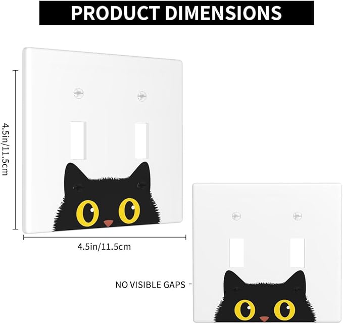 Cute Black Cat 2-Gang Double Toggle Switch Plate, Cartoon Cat Wall Plate for Bedroom, Bathroom, Living Room & Home