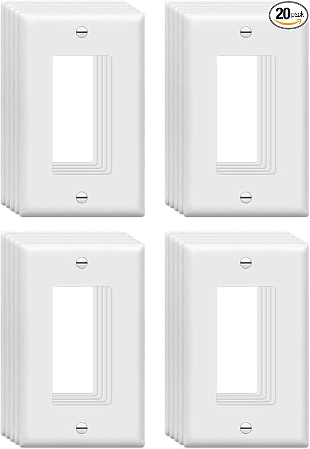 ZEFTV Mid-Size Decorator Wall Plates 1-Gang 4.89" x 3.12" Switch Outlet Electrical Cover Plate Unbreakable Thermoplastic Faceplate for Light Receptacle Outlet Switch, White (20 Pack)