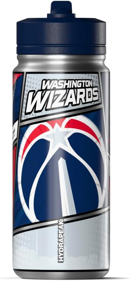Hydrapeak x NBA Washington Wizards 20 oz Stainless Steel Water Bottle, Officially Licensed Double Wall Insulated Sports Bottle with Straw Lid, Reusable Leakproof Gift for Kids & Adults