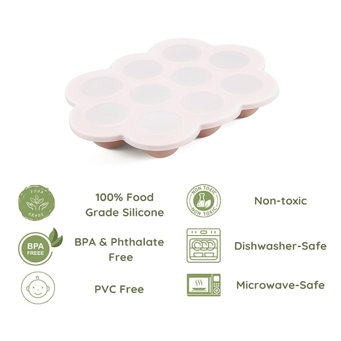 PandaEar 2 Pack Cloud Silicone Baby Food Freezer Tray with Lids, 1oz Measurement Markings for Precise Portioning, BPA Free Storage Containers for Homemade Purees, Breast Milk & Snacks (Pink/Purple)