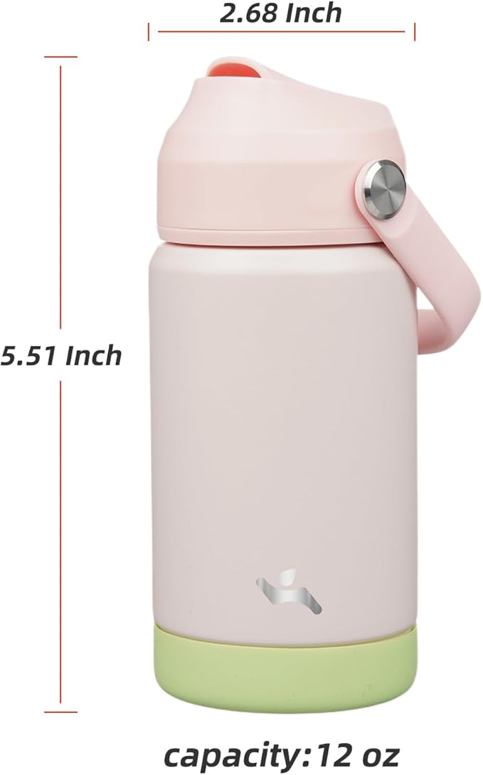 Konokyo Insulated Water Bottle with Straw Lid,12 oz Stainless Steel Vacuum Metal Bottle with Silicone Handle,Pearl