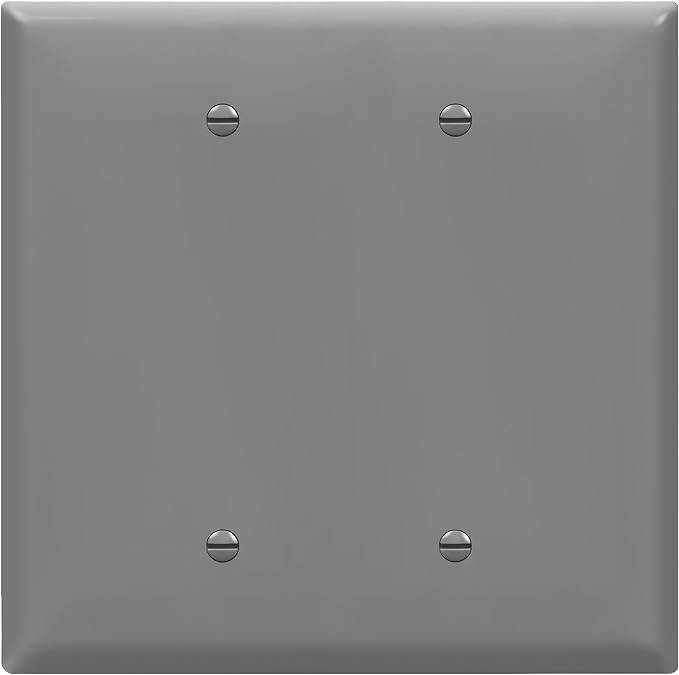 ENERLITES Double Blank Device Wall Plate, Gloss Finish, Mid-Size 2-Gang 4.88" x 4.92", Unbreakable Polycarbonate Thermoplastic, UL Listed, 8802M-GY, Gray