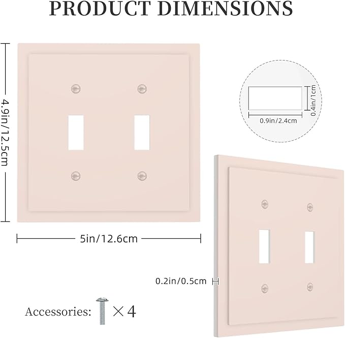 Decorative Solid Yellow Beige 2 Gang Toggle Light Switch Face Wallplate Cover, Thick Tan/Cream Electrical Double Device Decorator Switch Wall Plate Outlet Covers